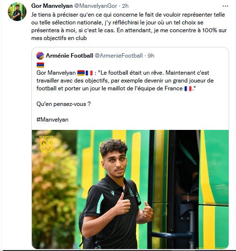 Gor Manvelyan réfléchit à sa future sélection nationale