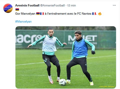 Gor Manvelyan à l&rsquo;entraînement avec le FC Nantes