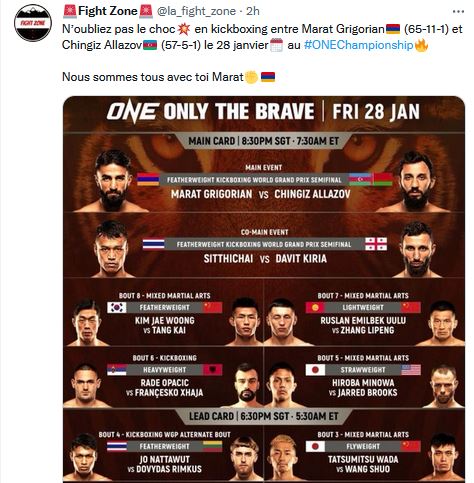 N’oubliez pas le choc en kickboxing entre Marat Grigorian et Chingiz Allazov