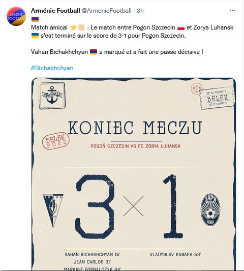 Vahan Bichakhchyan a marqué et a fait une passe décisive !