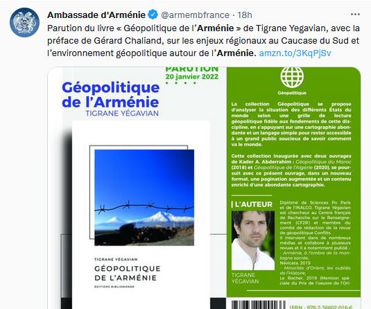 Parution du livre « Géopolitique de l’Arménie » de Tigrane Yegavian