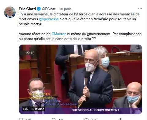Il y a une semaine, le dictateur de l’Azerbaïdjan a adressé des menaces de mort