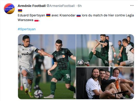 Eduard Spertsyan avec Krasnodar lors du match contre Legia Warszawa