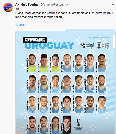 Diego Rossi Marachlian est dans la liste finale de l&rsquo;Uruguay