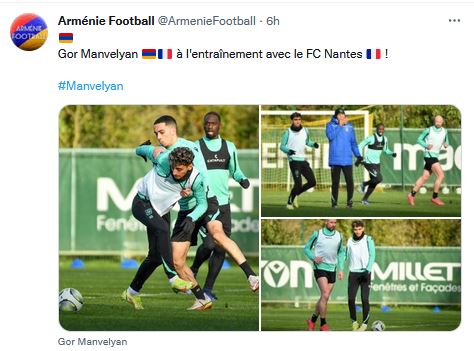 Gor Manvelyan à l&rsquo;entraînement avec le FC Nantes