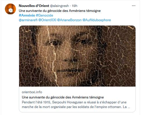 Une survivante du génocide des Arméniens témoigne