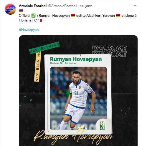Rumyan Hovsepyan quitte Alashkert Yerevan