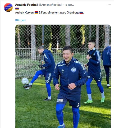 Arshak Koryan  à l&rsquo;entraînement avec Orenburg