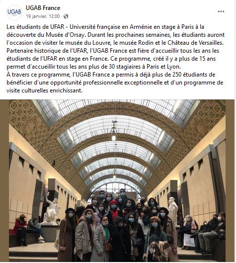 Les étudiants de UFAR – Université française en Arménie en stage à Paris à la découverte du Musée d&rsquo;Orsay