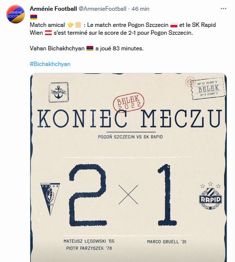 Vahan Bichakhchyan a joué 83 minutes.