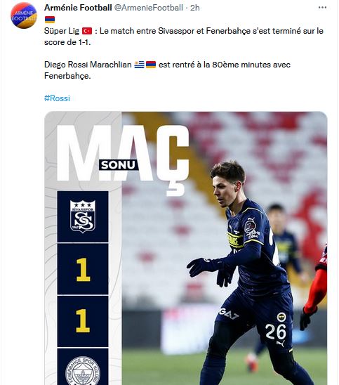 Diego Rossi Marachlian  est rentré à la 80ème minute avec Fenerbahçe