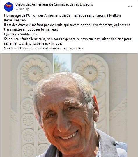 Hommage de l&rsquo;Union des Arméniens de Cannes et de ses Environs à Melkon KAYADJANIAN