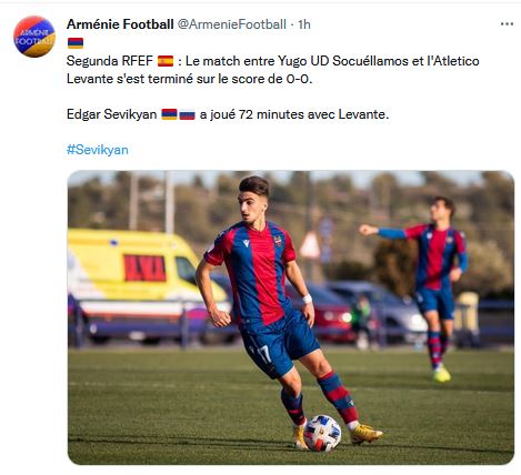 Edgar Sevikyan a joué 72 minutes avec Levante.
