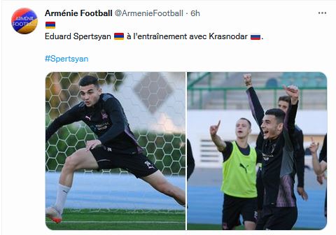Eduard Spertsyan à l&rsquo;entraînement avec Krasnodar