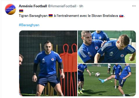 Tigran Barseghyan à l&rsquo;entraînement avec le Slovan Bratislava