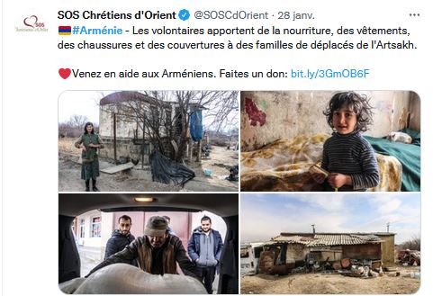 Les volontaires apportent de la nourriture, des vêtements, des chaussures et des couvertures à des familles de déplacés de l&rsquo;Artsakh