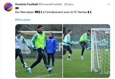 Gor Manvelyan à l&rsquo;entraînement avec le FC Nantes