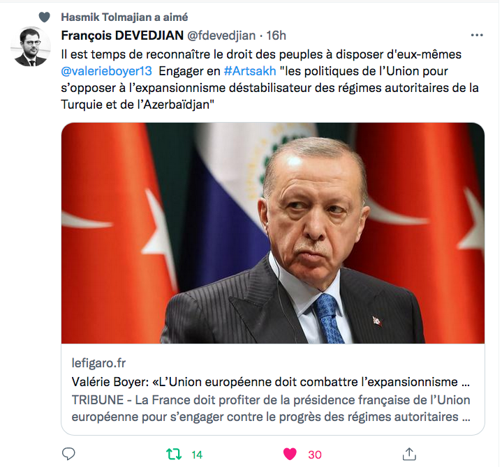 F Devedjian : Il est temps de s&rsquo;opposer à l&rsquo;Azerbaïdjan