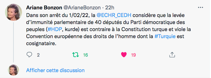 A.Bonzon : la CEDH tacle la Turquie à propos du HDP