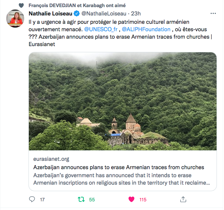 Nathalie Loiseau : urgence à protéger le patrimoine arménien