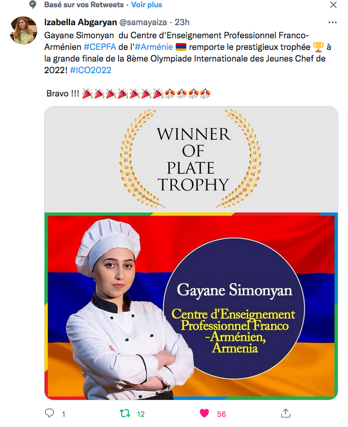Izabella Abgaryan : Gayané Simonyan lauréate des olympiades des jeunes chefs