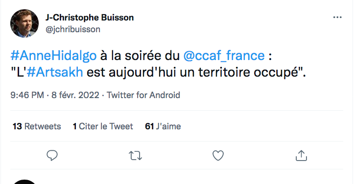 JC Buisson : A Hidalgo le Karabakh est un territoire occupé
