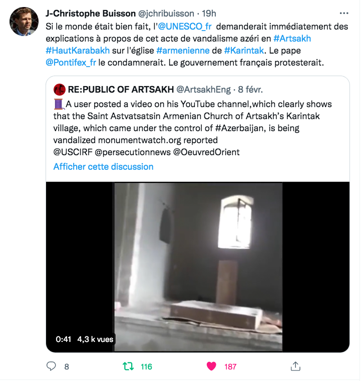 JC Buisson : que fait l&rsquo;UNESCO contre le vandalisme anti-arménien ?