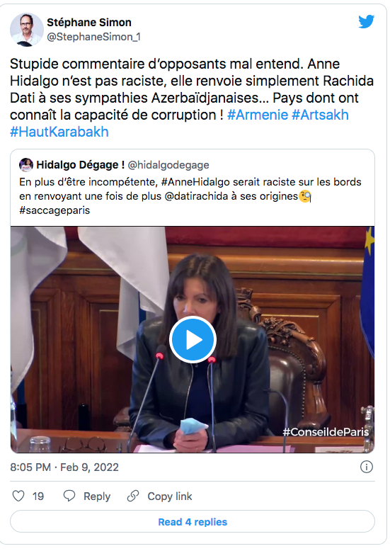S. Simon : Hidalgo a renvoyé Dati à sympathies pro-Bakou