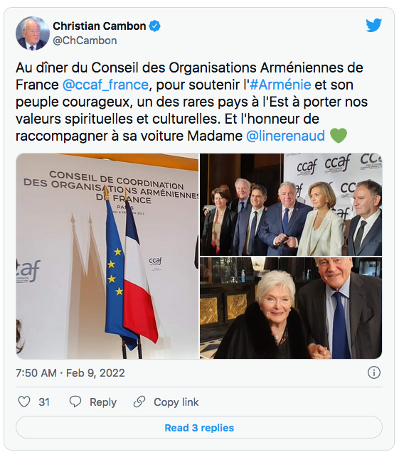 C Cambon : avec le CCAF pour soutenir l&rsquo;Arménie