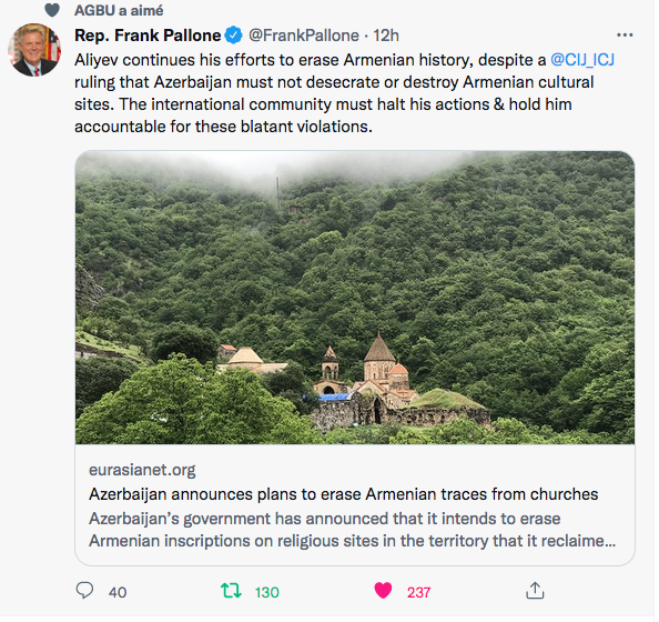 F. Pallone : l&rsquo;effacement azéri de la culture arménienne