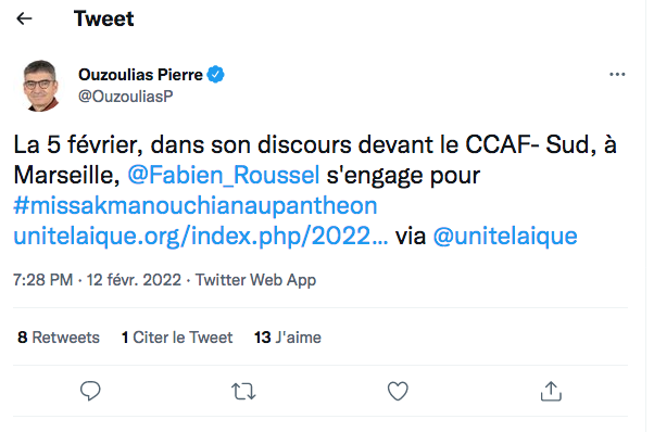 Pierre Ouzoulias : le discours de F.Roussel pour Manouchian