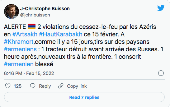 JC Buisson : violation azérie du cessez-le-feu