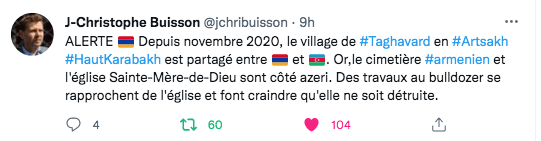 JC Buisson : Les bulldozer aréris se rapproche de l&rsquo;Eglise de Taghvard