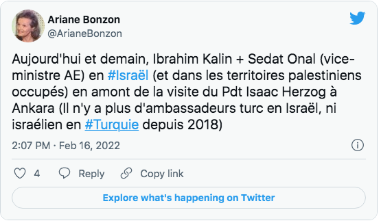 A.Bonzon : visite d&rsquo;Ibrahim Kalin en Israël