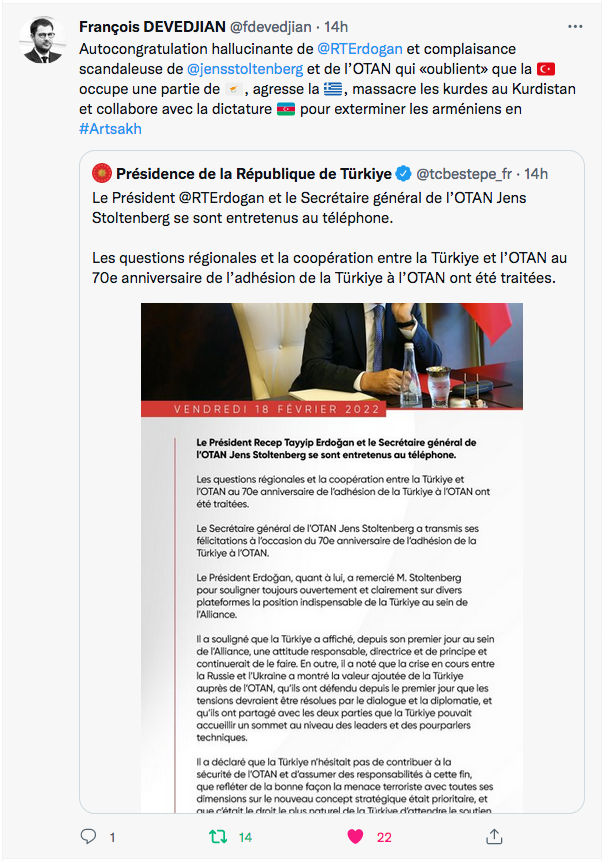 F.Devedjian: autocongratulation hallucinante d&rsquo;Erdogan