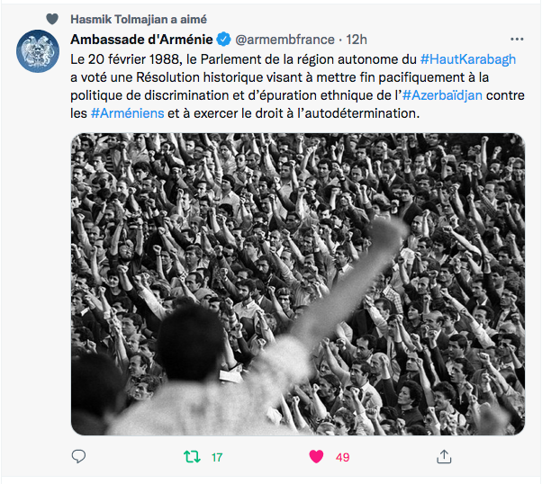 Ambassade d&rsquo;Arménie : vote historique de Stepanakert le 20 février 1988