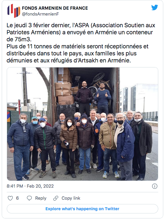 Fonds arménien : Bravo à l&rsquo;ASPA qui envoie un nouveau conteneur