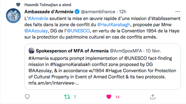 Amabassade d&rsquo;Arménie : pour la mission de l&rsquo;Unesco sur le patrimoine