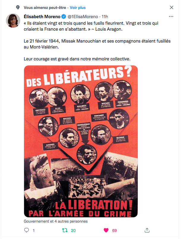 Elisabeth Moréno : Manouchian dans notre mémoire collective