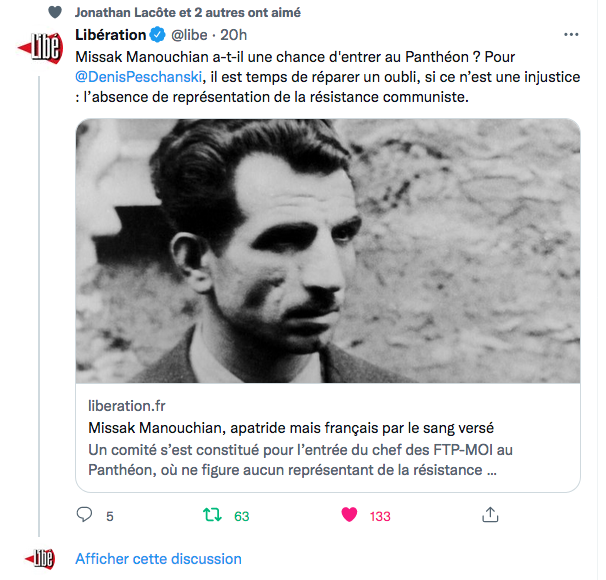 Libération : Manouchian a-t-il une chance d&rsquo;entrer au Panthéon ?