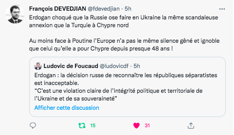 F DEVEDJIAN : Poutine fait comme les Turcs avec Chypre depuis 48 ans