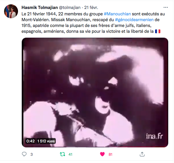 Hasmik Tolmajian : Manouchian a donné sa vie pour la France