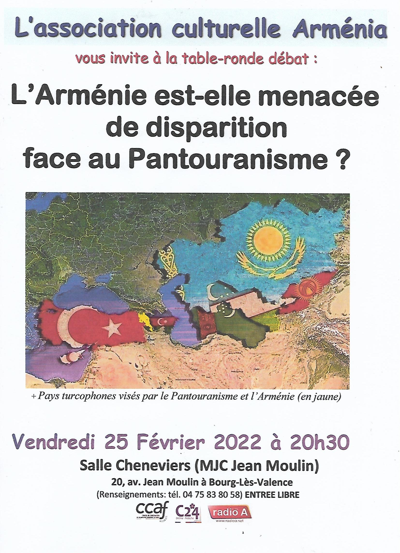 L’association « Arménia », débat sur « L’Arménie est-elle menacée de disparition face au Pantouranisme ? » ce vendredi 25 février