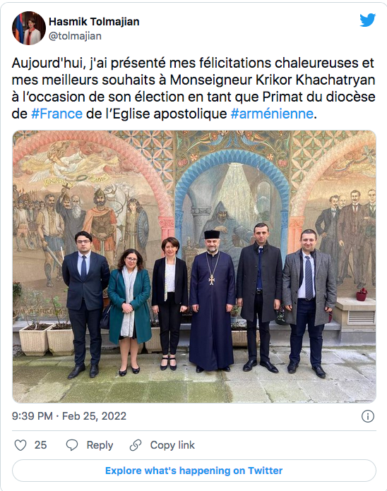 Hasmik Tolmajian : Félicitation à Mgr Krikor Khachatryan