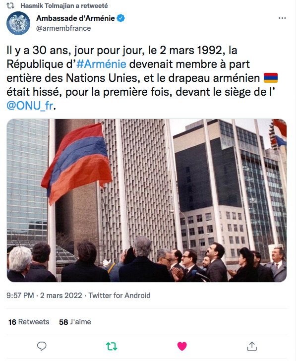 Ambassade d&rsquo;Arménie : 30 ans d&rsquo;appartenance à l&rsquo;ONU