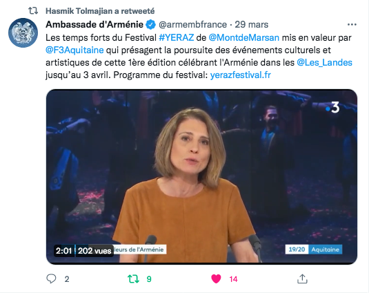 Ambassade d&rsquo;Arménie : les temps forts de Yeraz sur France3