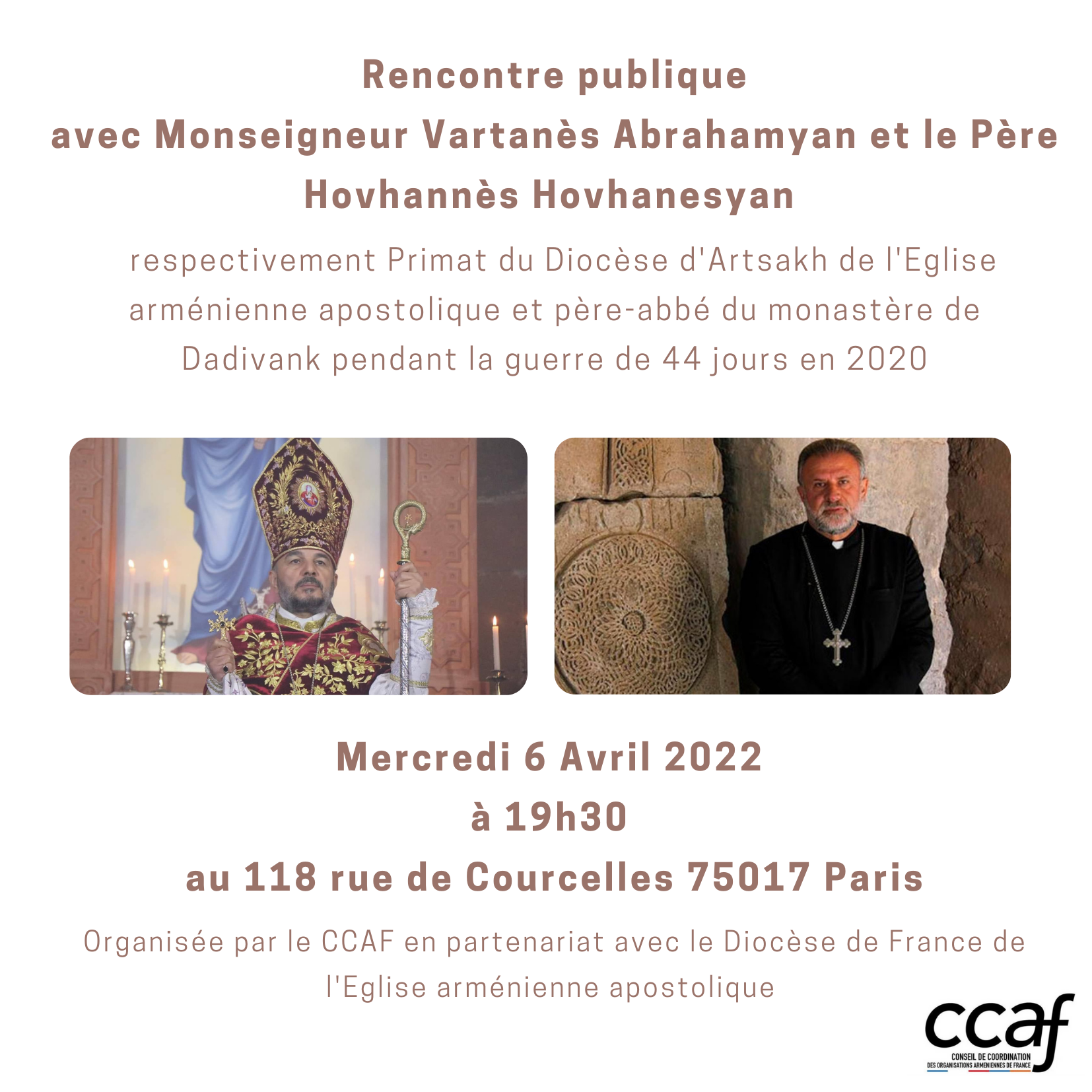 Rencontre publique avec Mgr Vartanès Abrahamyan et le Père Hovhannes Hovhanesyan venus d&rsquo;Artsakh