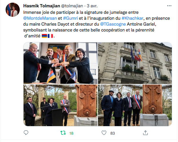 Hasmik Tolmajian : joie du jumelage Mont de Marsan/Gumri
