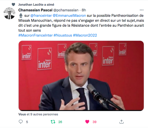 Pascal Chamassian : Macron et l&rsquo;entrée de Manouchian au Panthéon
