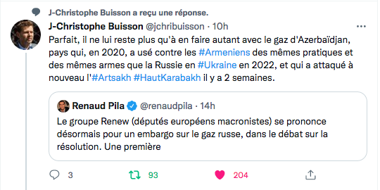 JC Buisson : Et pourquoi pas un embargo sur le gaz azéri ?